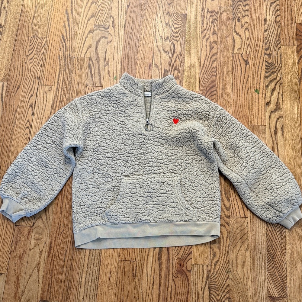 Tan Sherpa Pullover with Heart Patch